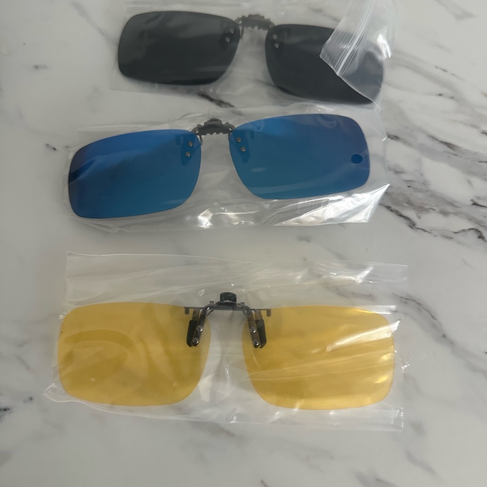 Joseph Abboud Polarized Clip-On Sunglasses Set - Black, Blue, Yellow.